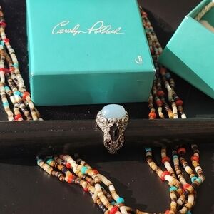 Carolyn Pollack Relios Bundle Sterling Silver Ring Sz 7 W Box & Heish Necklace